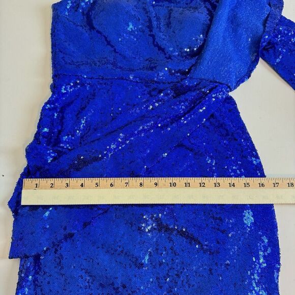 LUSSO Australia Womens Royal Blue One Shoulder Asymmetrical Sequin Mini Dress 6 - Picture 16 of 16
